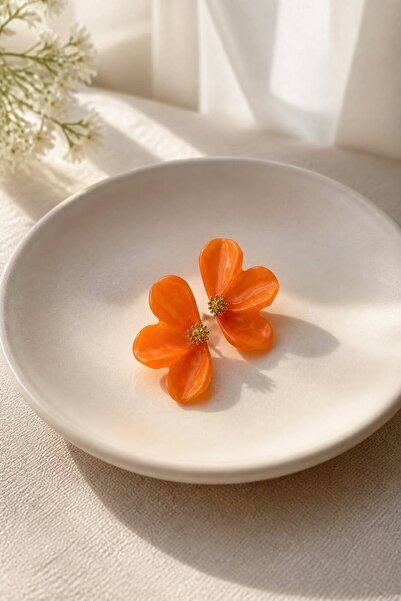 LYKOS Orange Color Shiny Textured Flower-Shaped Earrings - Show-Stopping Bota...