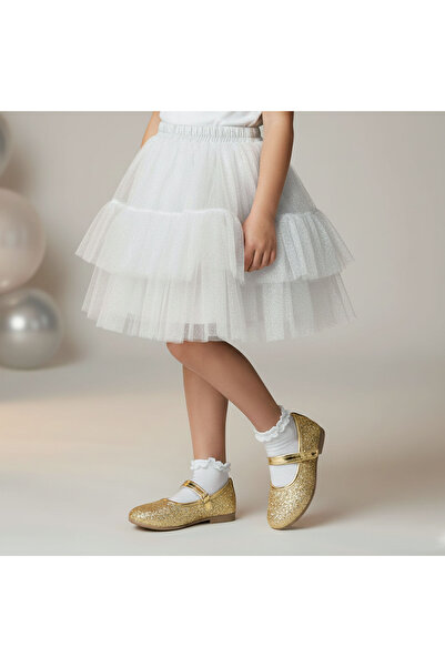 welissa Girl's Ballerina Shoes Gold Sequin Glitter Evening Dress