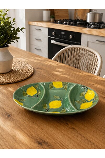 Twinkle Amalfi Garden Lemon Patterned 3-Compartment Oval Presentation Breakfa...