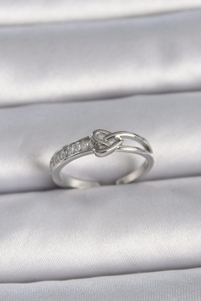 ARMÜZ Rice silver color adjustable zircon stone knot heart model women's ring