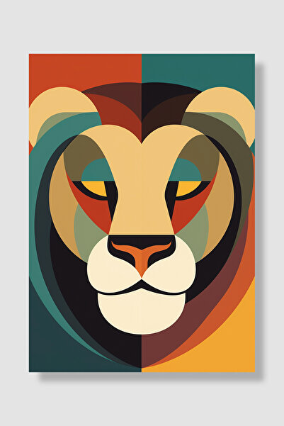 Luna Marissa Lion Poster Abstract Geometric Lion Face Retro Wall Decor Decora...