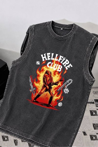 Minga London Hellfire Rock Club majica sa štampanim motivom i perivim okrugli...