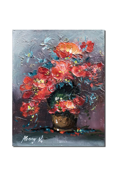 artnova Ръчно рисувана картина на ваза с кралски макове, 40x30 см, акрил върх...