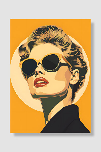 Luna Marissa Poster retro pentru femei, fundal galben, femeie blondă, ochelar...