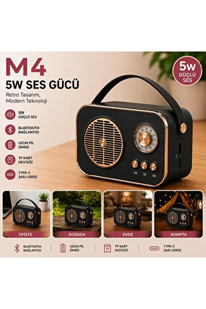 kawigo M4 Retro Bluetooth Hoparlör 5W Kablosuz Taşınabilir Hoparlör Type-C Şa...