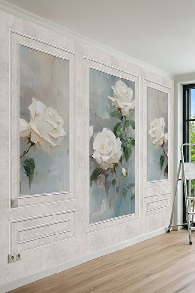 dreamwall Beyaz Gül Zarafeti Desenli Tek Parça Tekstil Duvar Kağıdı