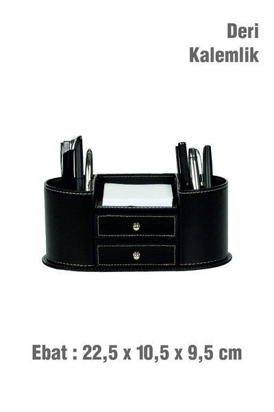 MMA DİJİTAL MAĞAZACILIK Desktop Leather Pen Holder with Drawer, Business Card...