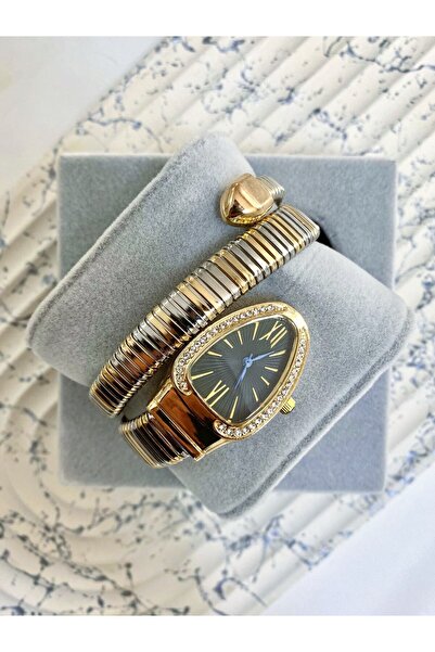 Mazzy Vintage Snake Model Silver Gold Inside Green Women's Wristwatch
