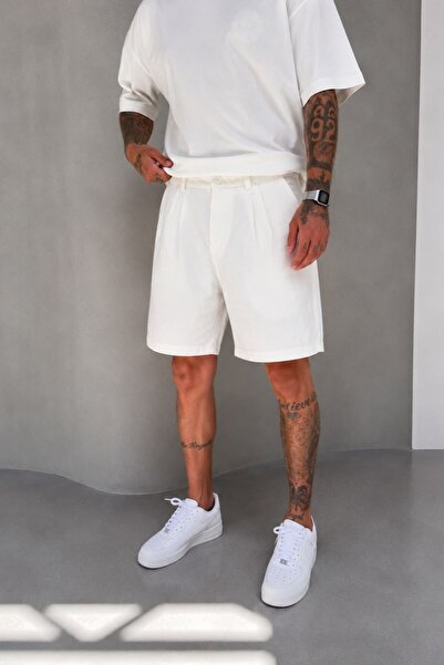 MADZEYMODA Men's White Pleated Comfortable Fit Summer Modal Shorts Ke-2100