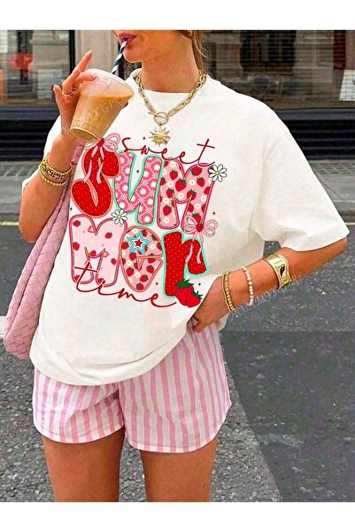 classy moda Γυναικείο μπλουζάκι Oversize Summer Breeze με στάμπα φρούτων και ...