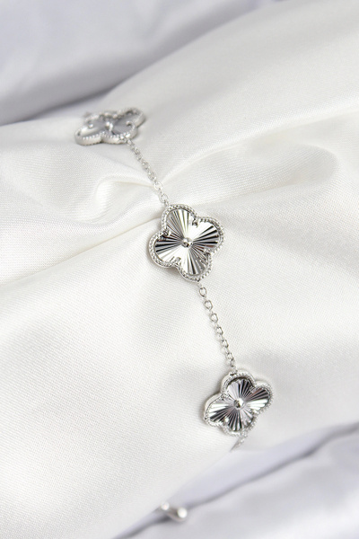 ARMÜZ Vip Brass Clover Model Silver Color Women's Bracelet