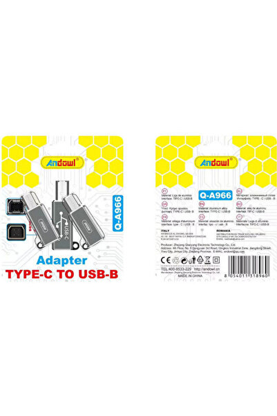 Andowl Q-A966 Μετατροπέας USB-B αρσενικό σε USB-C θηλυκό Ασημί 1 τεμάχιο