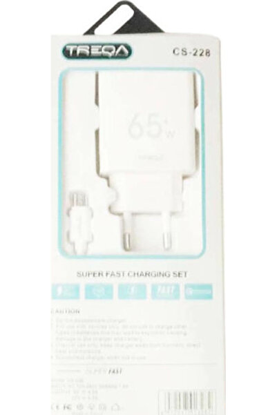 Treqa Φορτιστής με θύρα USB-A και καλώδιο micro USB 65W Λευκό (CS-228)