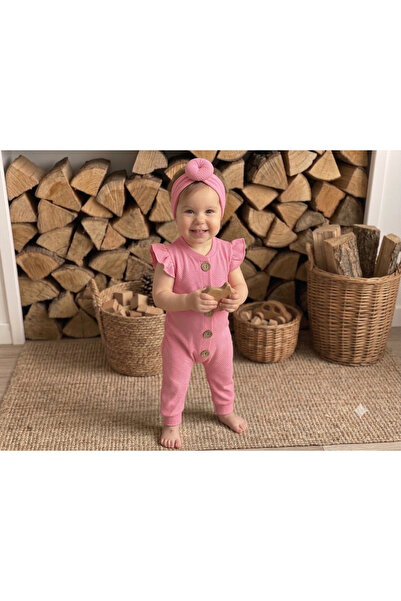 kokosh _ kidss burcu sapmaz Baby Girl Donut Bandana Buttoned Jumpsuit