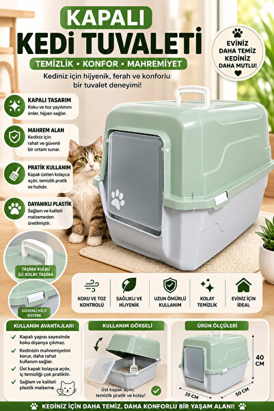 Petshop Irak Plastik Kapalı Kedi Tuvaleti Büyük Boy | Filtreli, Taşıma Saplı,...