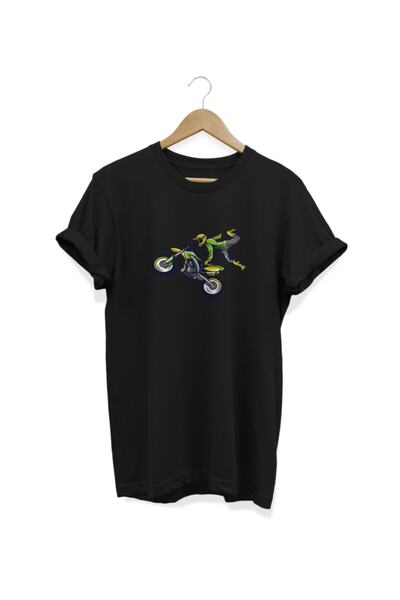 ZOKAWEAR تي شيرت أسود مطبوع عليه دمية دب موتور