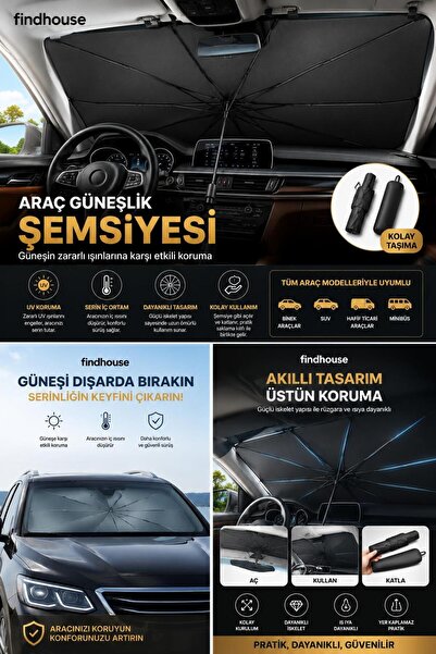 findhouse Kaliteli Premıum Kılıflı Araç Şemsiyesi Güneşlik Otomobil , Ticari ...