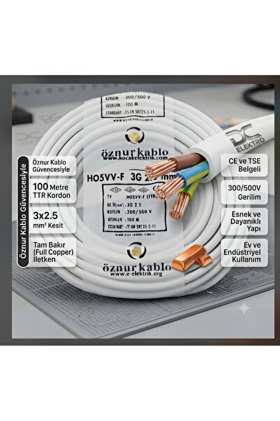 DC-ELEKTRO Öznur kablo 3x2.5 TTR YÜZDE 100 TAM BAKIR KALIN KABLO TSE BELGELİ ...