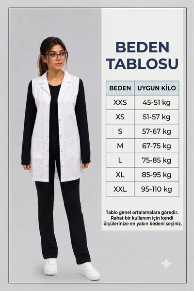 ÇİZGİ MEDİKAL Klasik yaka kolsuz iş önlüğü kolsuz doktor öğretmen önlüğü diz ...