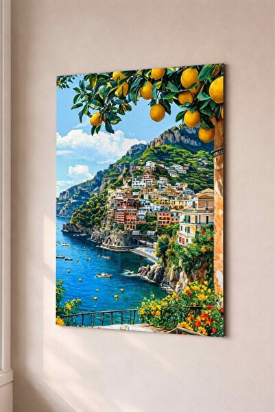 arslart Amalfi Sahili Limon Ağaçlı Manzara CAM Görünümlü Pleksi Tablo Duvar D...