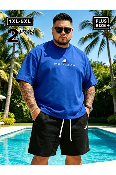 ZAVIXO Plus Size Men's Shorts Set – Dare to Explore Printed 100% Cotton