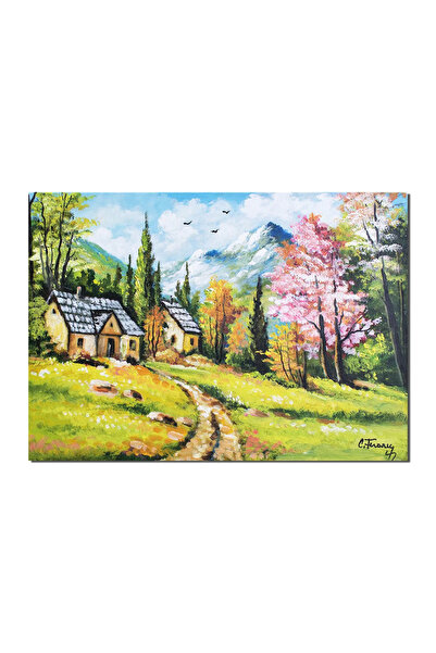 artnova Tablou peisaj de la munte cu copac inflorit pictat manual, Maretie, 7...