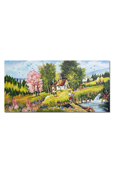 artnova Tablou peisaj de la munte pictat manual, Amintiri din copilarie, la b...