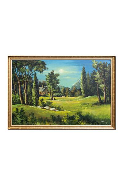 artnova Tablou cu rama gigant peisaj cu apus de soare pictat manual, La caban...