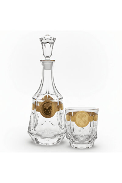 Mayflower 7-Piece Crystal Glass Decanter Set - 1 Decanter & 6 Glasses - Gold ...