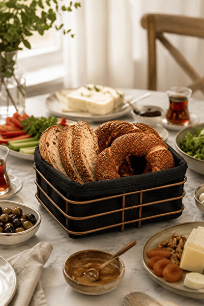 Edora Home Rose Metal and Black Fabric Square Bread Presentation Basket, Brea...