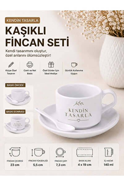 cekud tasarım baskı Kişiye Özel Kaşıklı Porselen Fincan Seti 140 ml – Fotoğra...