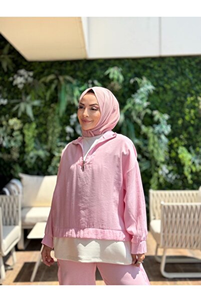 ALANURMODA 22893 Skirt with Hem Pieces and Zipper Suit in Pink