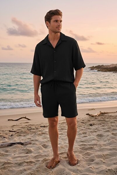 RANDOM Men's Muslin Elastic Waist Lace-Up Shorts