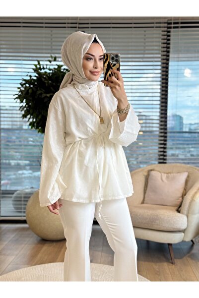 ALANURMODA 3427 Hakim Collar Embroidered Shirt Ecru
