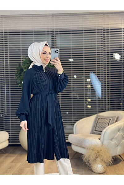 Jupe 9242 Piliseli Önden Fermuarlı Kap Siyah
