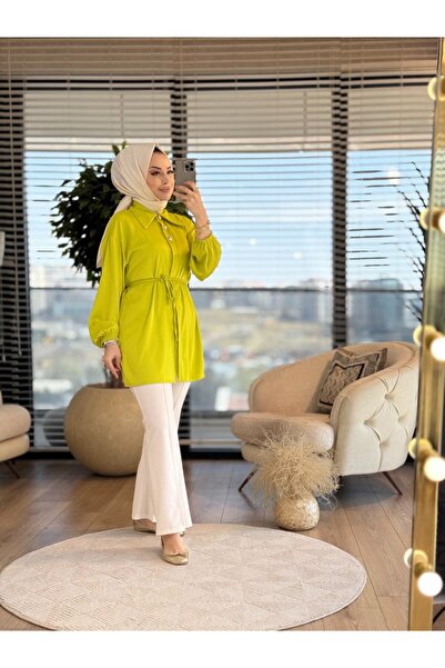 ALANURMODA 24284 Patı 3 Metal Düğmeli Gömlek Yağ Yeşili