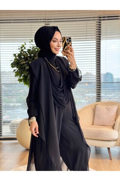 HEAWENİST HWN6283 قبعة شيفون بغطاء للرأس باللون الأسود
