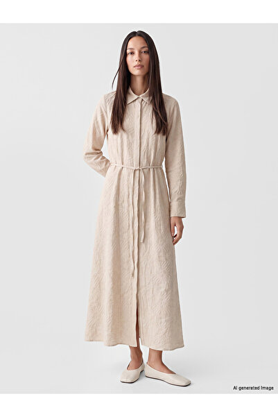 LC Waikiki Beige Patterned Belted Shirt Dress