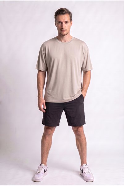 ODİN ATLAS Men's Stone Color Oversize Silky Textured Smooth Model Fabric T-Shirt