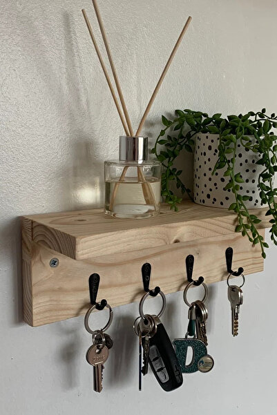 Moola Wooden Wall Shelf Decorative Shelf Key Hanger Mug Hanger Entrance Kitch...