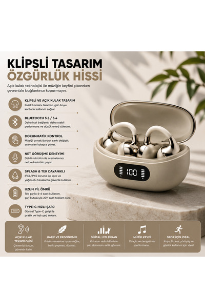 karleader Klipsli Kablosuz Kulaklık – Açık Kulak Tasarımlı Bluetooth Kulaklık