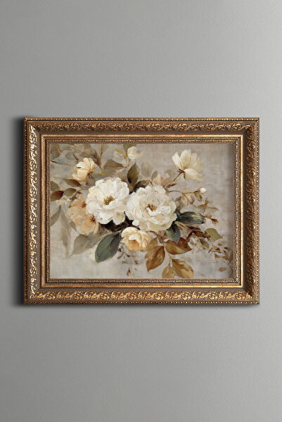epiqart Floral Composition in Cream Tones - Vintage Patterned Painting - Thic...