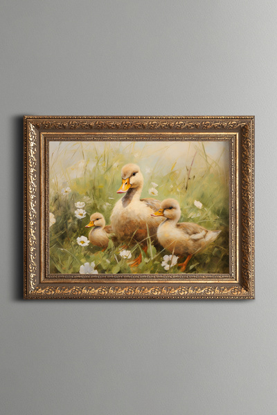 epiqart Mother Duck and Her Babies - Vintage Patterned Painting - Thick Model