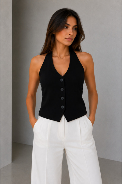 M&N Women's Halter Collar Button Detailed Stylish Vest