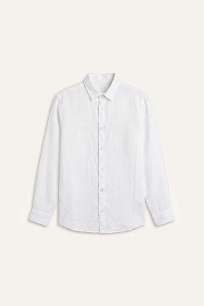 DeFacto 100% Linen Relax Fit Polo Collar Woven Long Sleeve Shirt G0856Ax26Sm