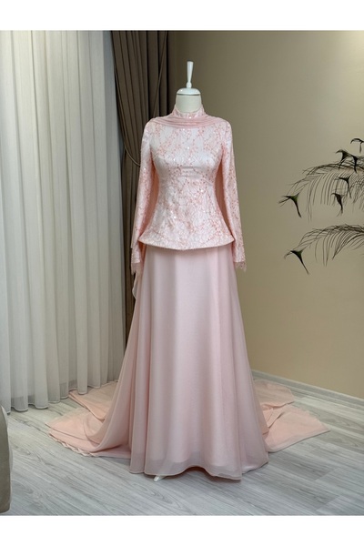 Pembe abiye elbise
