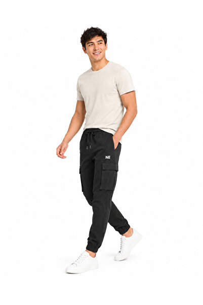 MADE Men's Black Elastic Waist Drawstring Pants