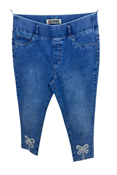 ZANESSİ FASHION Plus Size Stoned Denim Women's Trousers