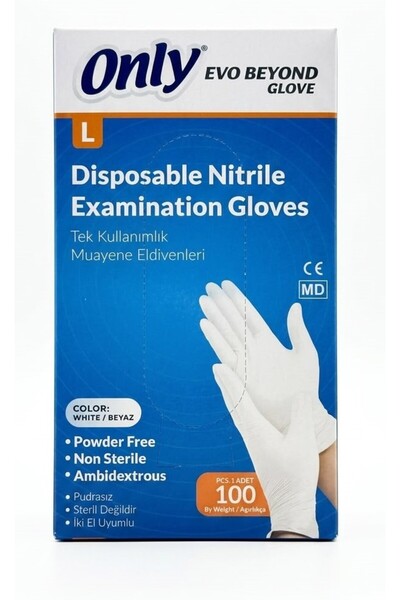 ONLY Evo Beyond Glove Nitril Beyaz Pudrasız Muayene Eldiveni 100 Lü Pk L