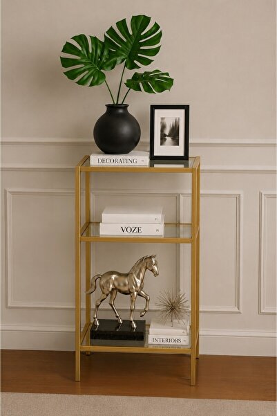 AVİBO HOME Vera Gold Yan Sehpa Çiçeklik Dekoratif Aksesuar Rafı Çok Amaçlı Ra...